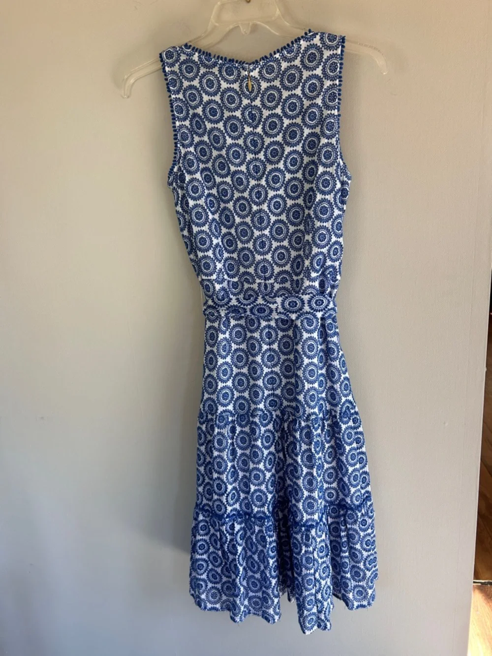 DRAPER JAMES Eyelet Tiered Tank Midi Dress Sea Blue Belted Feminine Cottage Sz 8